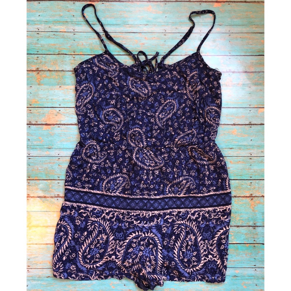 blue paisley romper